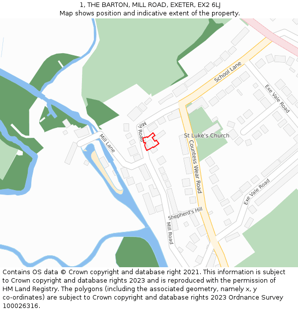 1, THE BARTON, MILL ROAD, EXETER, EX2 6LJ: Location map and indicative extent of plot