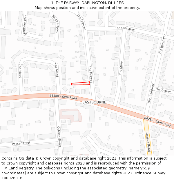 1, THE FAIRWAY, DARLINGTON, DL1 1ES: Location map and indicative extent of plot