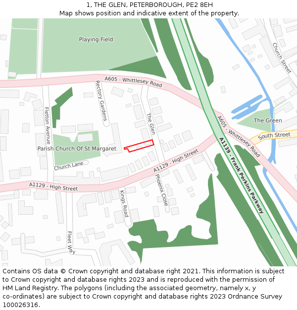 1, THE GLEN, PETERBOROUGH, PE2 8EH: Location map and indicative extent of plot
