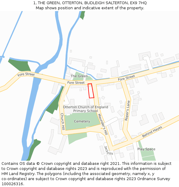 1, THE GREEN, OTTERTON, BUDLEIGH SALTERTON, EX9 7HQ: Location map and indicative extent of plot