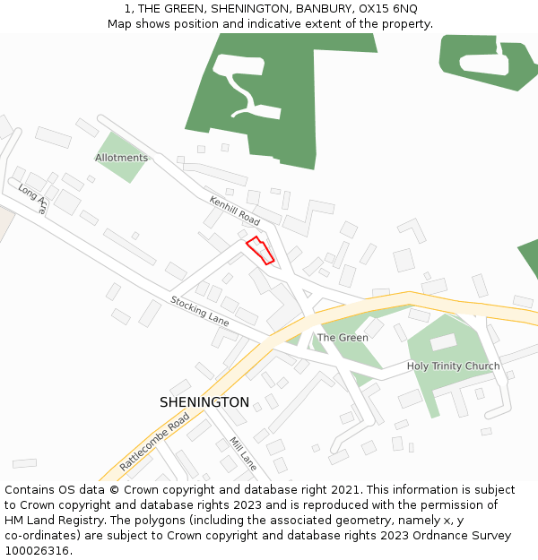 1, THE GREEN, SHENINGTON, BANBURY, OX15 6NQ: Location map and indicative extent of plot