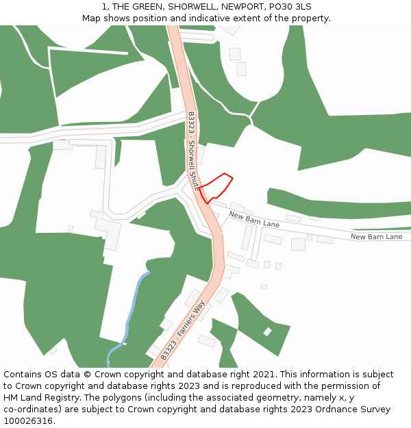 1, THE GREEN, SHORWELL, NEWPORT, PO30 3LS: Location map and indicative extent of plot