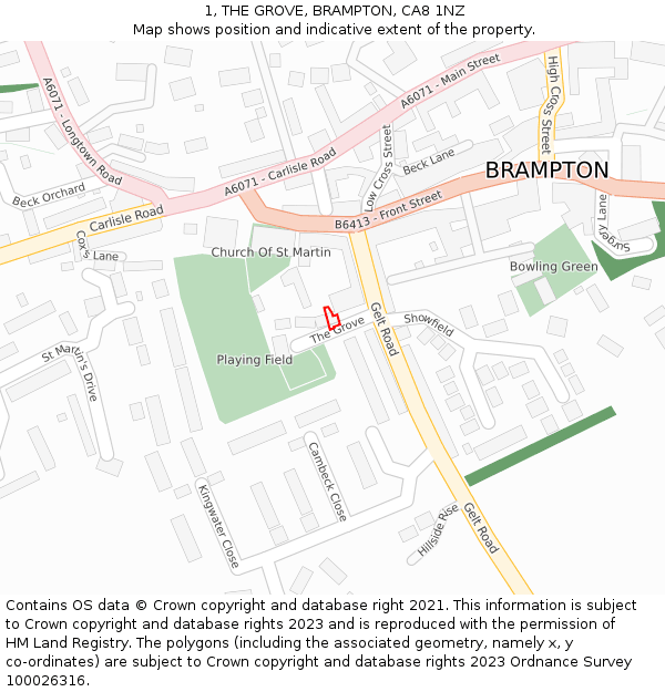 1, THE GROVE, BRAMPTON, CA8 1NZ: Location map and indicative extent of plot