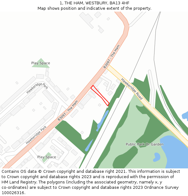 1, THE HAM, WESTBURY, BA13 4HF: Location map and indicative extent of plot