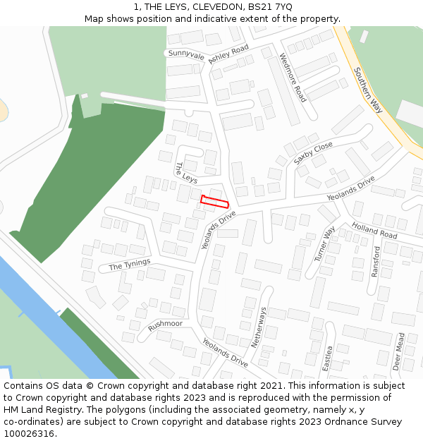 1, THE LEYS, CLEVEDON, BS21 7YQ: Location map and indicative extent of plot