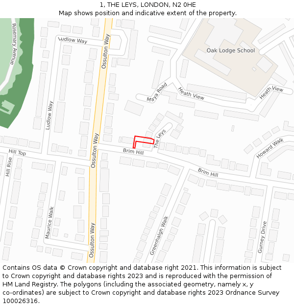 1, THE LEYS, LONDON, N2 0HE: Location map and indicative extent of plot