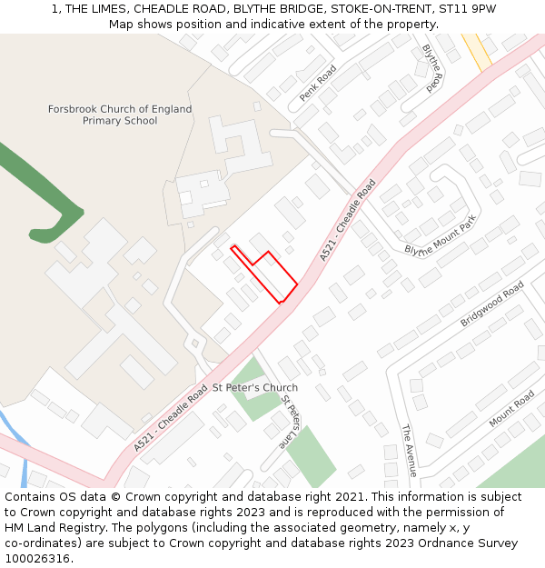 1, THE LIMES, CHEADLE ROAD, BLYTHE BRIDGE, STOKE-ON-TRENT, ST11 9PW: Location map and indicative extent of plot
