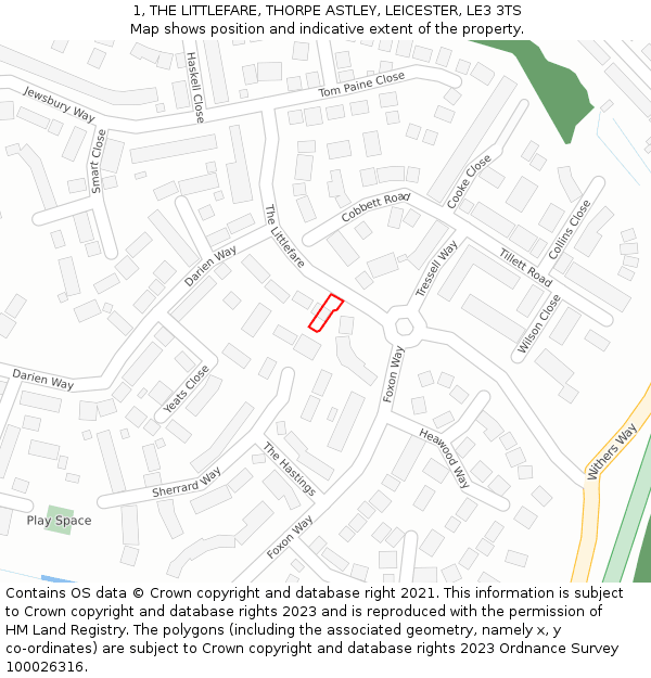 1, THE LITTLEFARE, THORPE ASTLEY, LEICESTER, LE3 3TS: Location map and indicative extent of plot