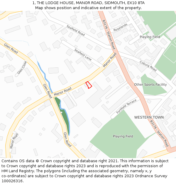 1, THE LODGE HOUSE, MANOR ROAD, SIDMOUTH, EX10 8TA: Location map and indicative extent of plot
