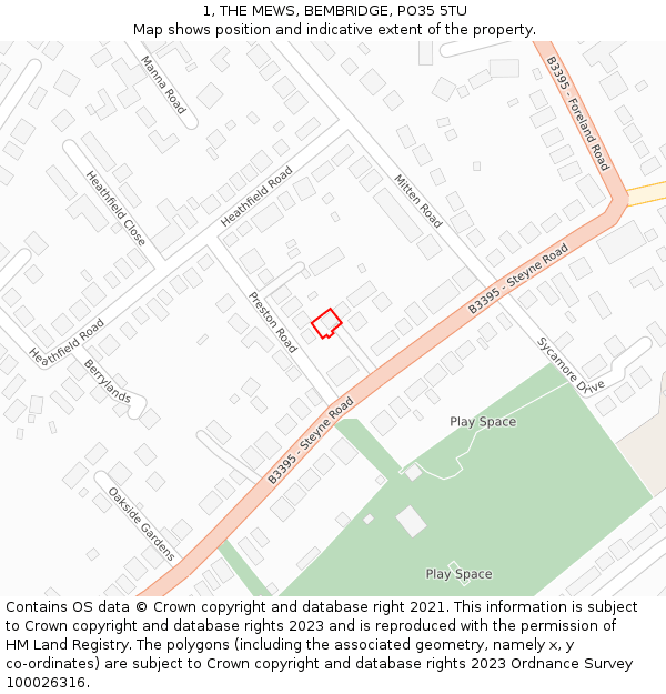 1, THE MEWS, BEMBRIDGE, PO35 5TU: Location map and indicative extent of plot