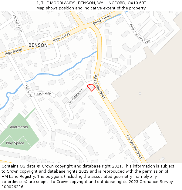 1, THE MOORLANDS, BENSON, WALLINGFORD, OX10 6RT: Location map and indicative extent of plot
