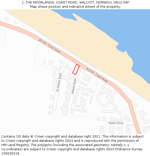 1, THE MOORLANDS, COAST ROAD, WALCOTT, NORWICH, NR12 0AP: Location map and indicative extent of plot