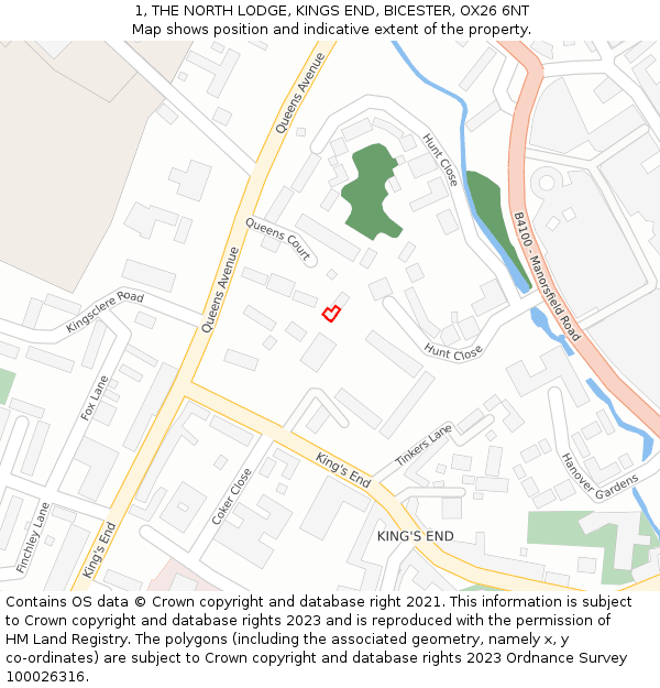 1, THE NORTH LODGE, KINGS END, BICESTER, OX26 6NT: Location map and indicative extent of plot