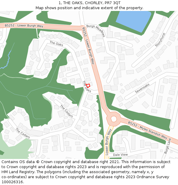 1, THE OAKS, CHORLEY, PR7 3QT: Location map and indicative extent of plot
