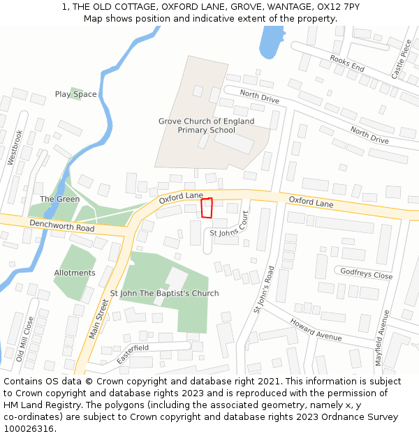 1, THE OLD COTTAGE, OXFORD LANE, GROVE, WANTAGE, OX12 7PY: Location map and indicative extent of plot