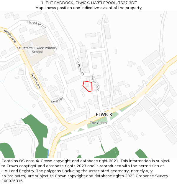1, THE PADDOCK, ELWICK, HARTLEPOOL, TS27 3DZ: Location map and indicative extent of plot
