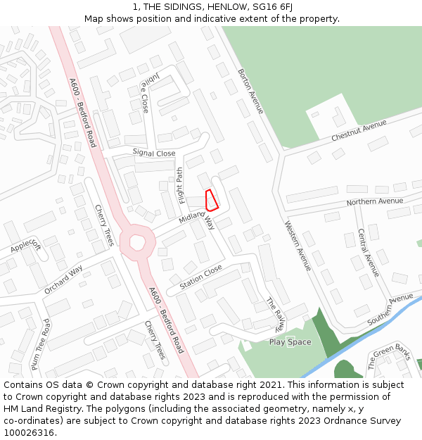 1, THE SIDINGS, HENLOW, SG16 6FJ: Location map and indicative extent of plot
