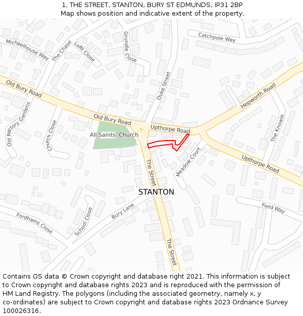1, THE STREET, STANTON, BURY ST EDMUNDS, IP31 2BP: Location map and indicative extent of plot