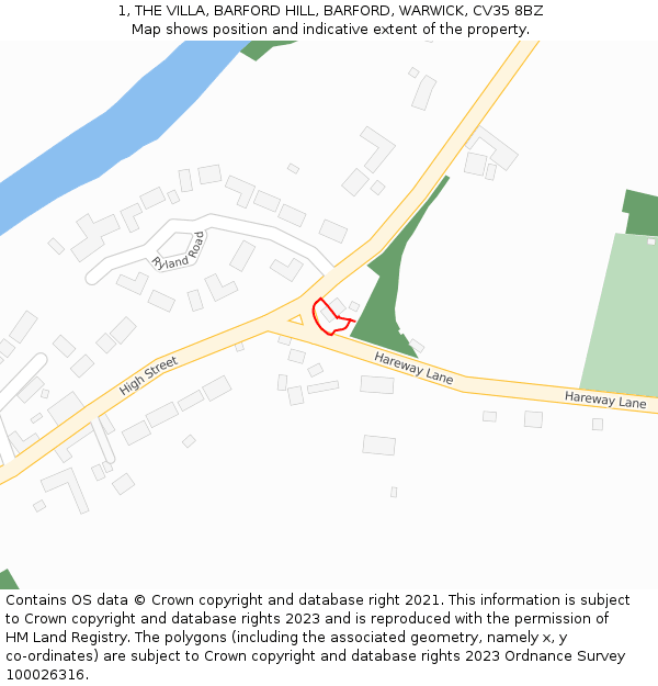 1, THE VILLA, BARFORD HILL, BARFORD, WARWICK, CV35 8BZ: Location map and indicative extent of plot