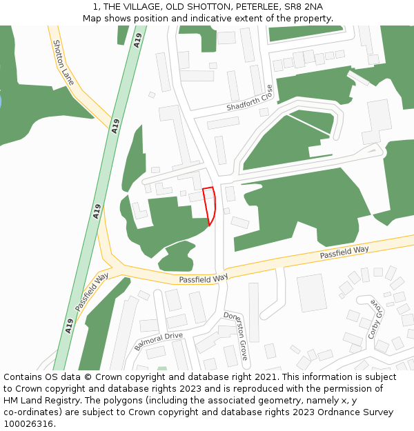 1, THE VILLAGE, OLD SHOTTON, PETERLEE, SR8 2NA: Location map and indicative extent of plot