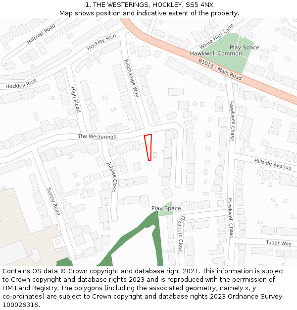 1, THE WESTERINGS, HOCKLEY, SS5 4NX: Location map and indicative extent of plot