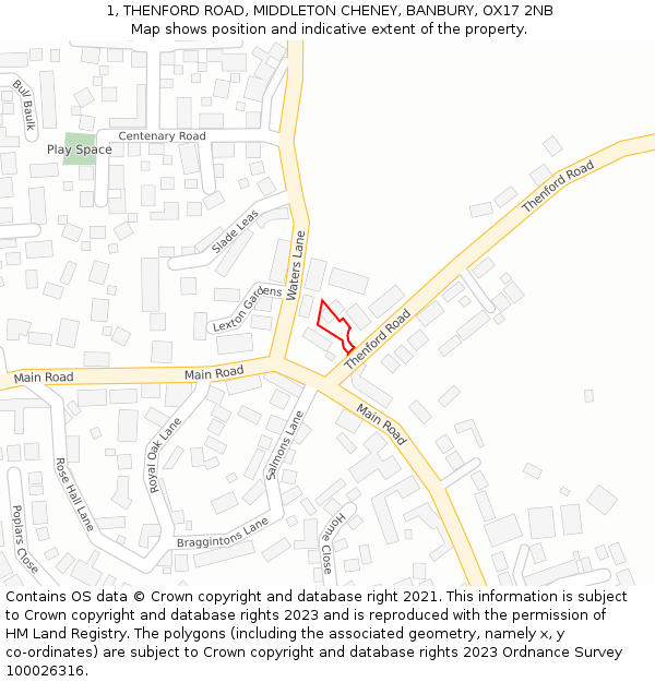 1, THENFORD ROAD, MIDDLETON CHENEY, BANBURY, OX17 2NB: Location map and indicative extent of plot