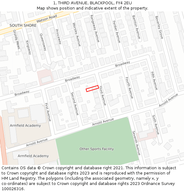 1, THIRD AVENUE, BLACKPOOL, FY4 2EU: Location map and indicative extent of plot