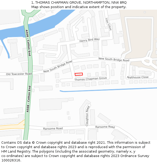 1, THOMAS CHAPMAN GROVE, NORTHAMPTON, NN4 8RQ: Location map and indicative extent of plot