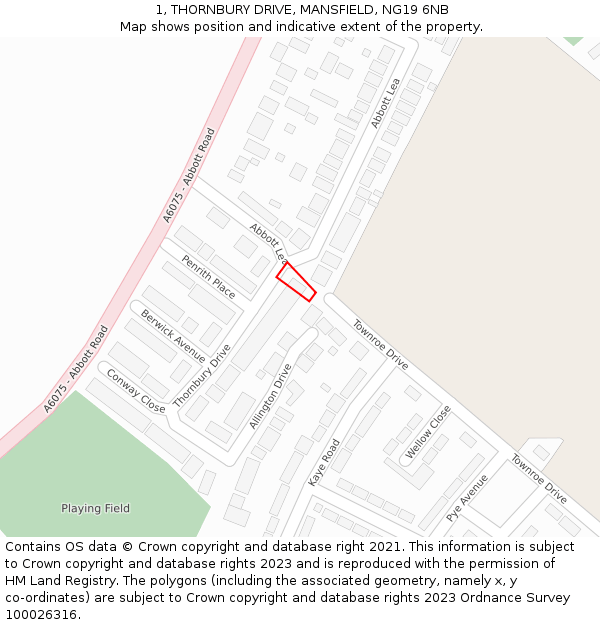 1, THORNBURY DRIVE, MANSFIELD, NG19 6NB: Location map and indicative extent of plot