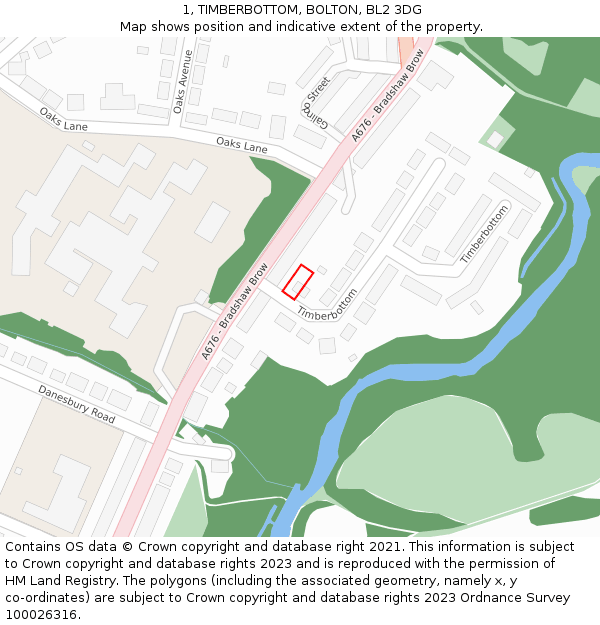 1, TIMBERBOTTOM, BOLTON, BL2 3DG: Location map and indicative extent of plot
