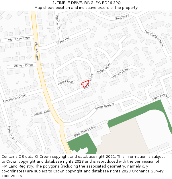 1, TIMBLE DRIVE, BINGLEY, BD16 3PQ: Location map and indicative extent of plot