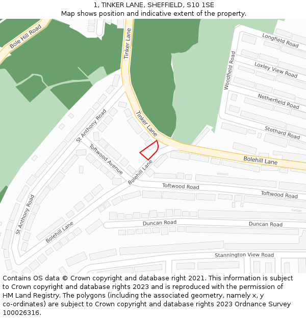 1, TINKER LANE, SHEFFIELD, S10 1SE: Location map and indicative extent of plot