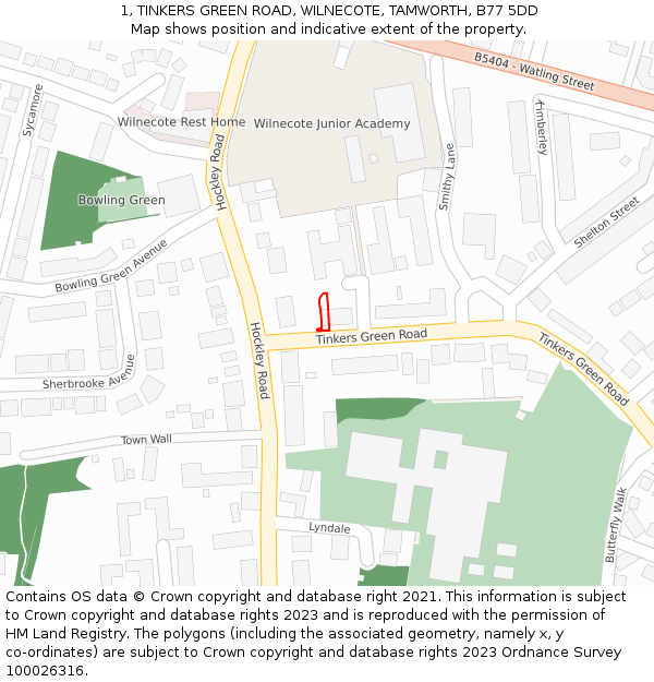 1, TINKERS GREEN ROAD, WILNECOTE, TAMWORTH, B77 5DD: Location map and indicative extent of plot