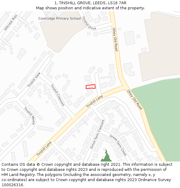 1, TINSHILL GROVE, LEEDS, LS16 7AR: Location map and indicative extent of plot