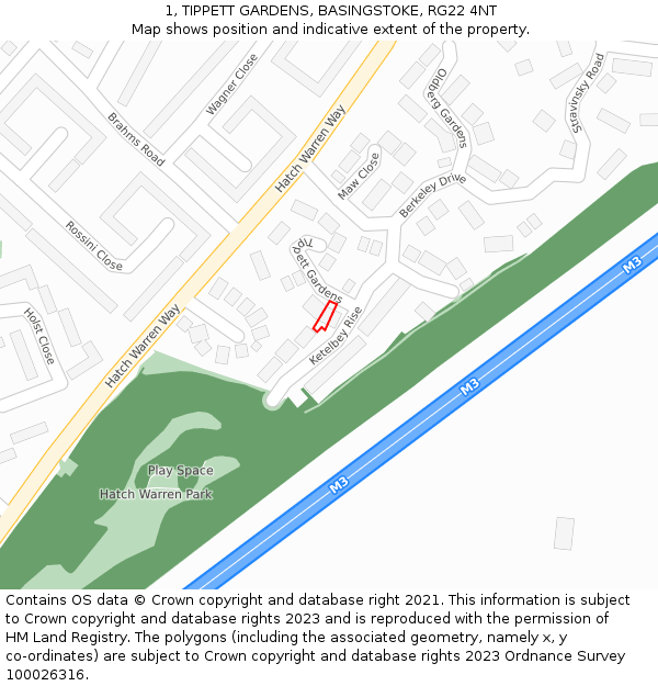 1, TIPPETT GARDENS, BASINGSTOKE, RG22 4NT: Location map and indicative extent of plot