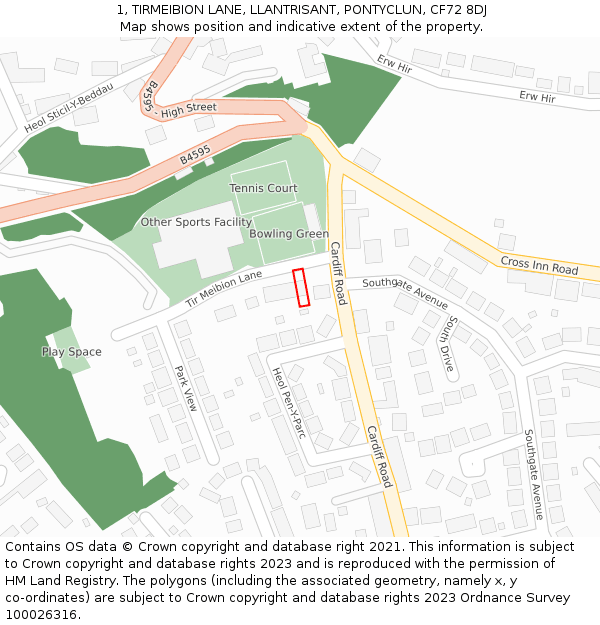 1, TIRMEIBION LANE, LLANTRISANT, PONTYCLUN, CF72 8DJ: Location map and indicative extent of plot