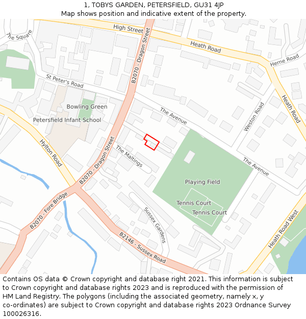 1, TOBYS GARDEN, PETERSFIELD, GU31 4JP: Location map and indicative extent of plot