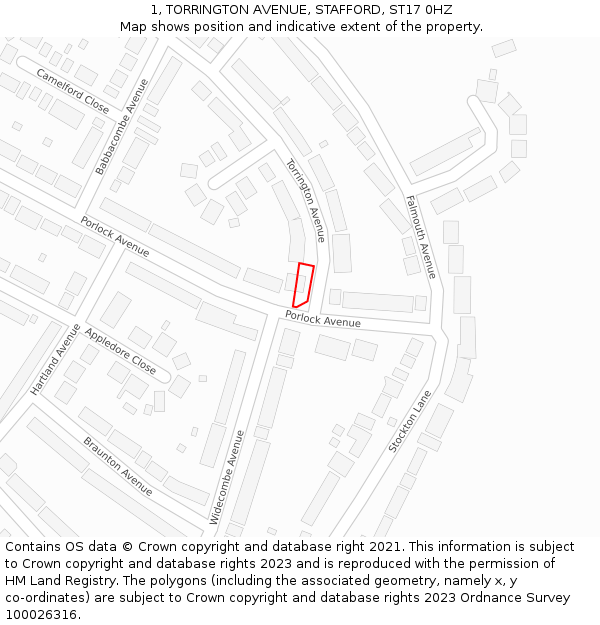 1, TORRINGTON AVENUE, STAFFORD, ST17 0HZ: Location map and indicative extent of plot