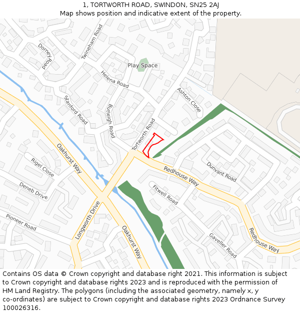 1, TORTWORTH ROAD, SWINDON, SN25 2AJ: Location map and indicative extent of plot