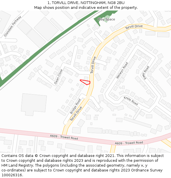 1, TORVILL DRIVE, NOTTINGHAM, NG8 2BU: Location map and indicative extent of plot