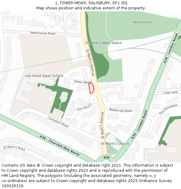 1, TOWER MEWS, SALISBURY, SP1 3DJ: Location map and indicative extent of plot