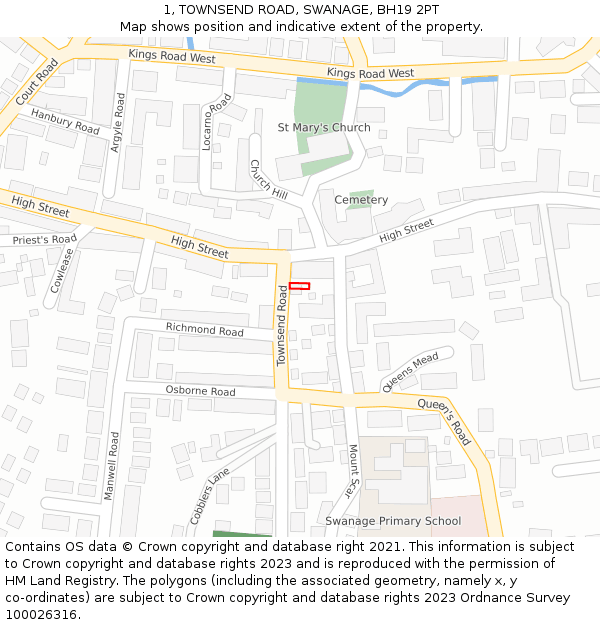 1, TOWNSEND ROAD, SWANAGE, BH19 2PT: Location map and indicative extent of plot