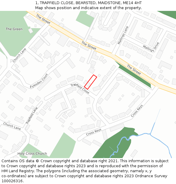 1, TRAPFIELD CLOSE, BEARSTED, MAIDSTONE, ME14 4HT: Location map and indicative extent of plot