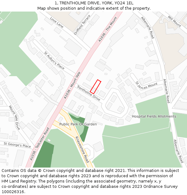 1, TRENTHOLME DRIVE, YORK, YO24 1EL: Location map and indicative extent of plot
