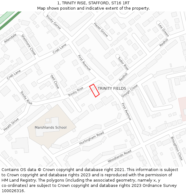 1, TRINITY RISE, STAFFORD, ST16 1RT: Location map and indicative extent of plot
