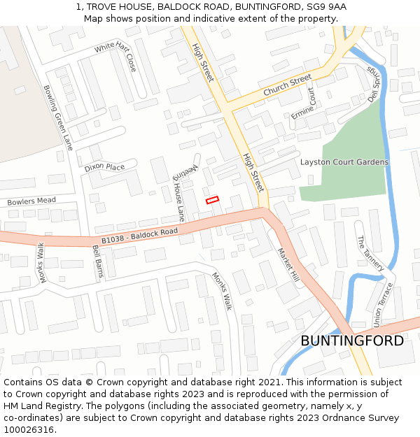 1, TROVE HOUSE, BALDOCK ROAD, BUNTINGFORD, SG9 9AA: Location map and indicative extent of plot