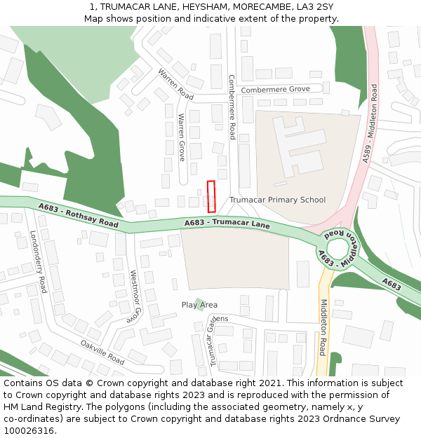 1, TRUMACAR LANE, HEYSHAM, MORECAMBE, LA3 2SY: Location map and indicative extent of plot