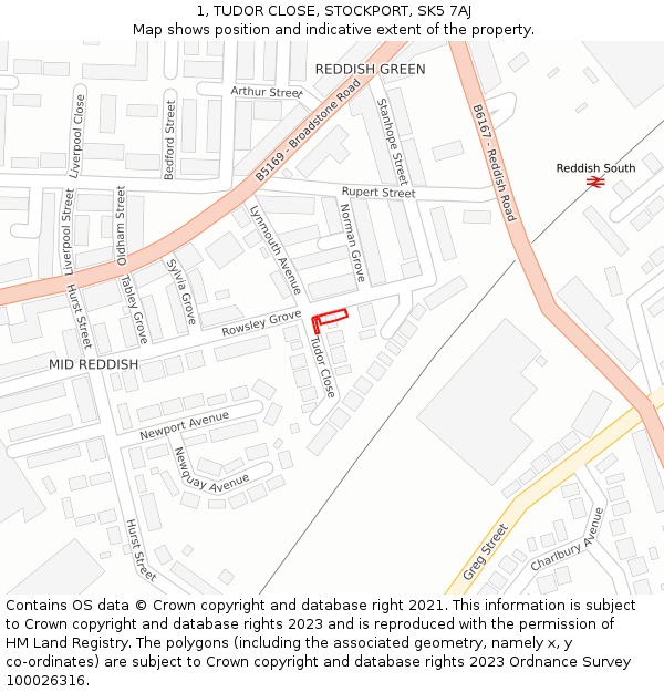 1, TUDOR CLOSE, STOCKPORT, SK5 7AJ: Location map and indicative extent of plot