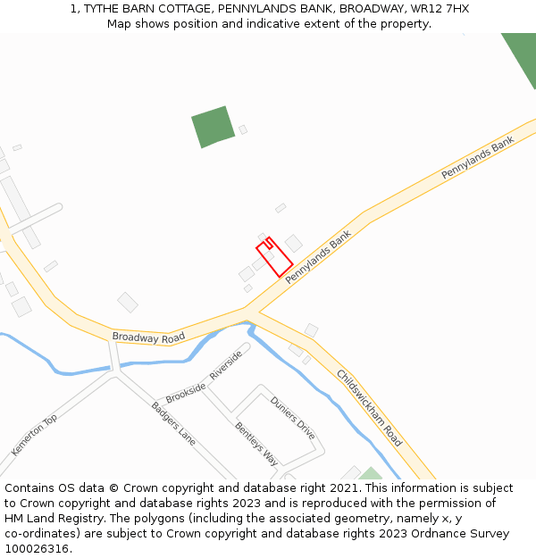 1, TYTHE BARN COTTAGE, PENNYLANDS BANK, BROADWAY, WR12 7HX: Location map and indicative extent of plot