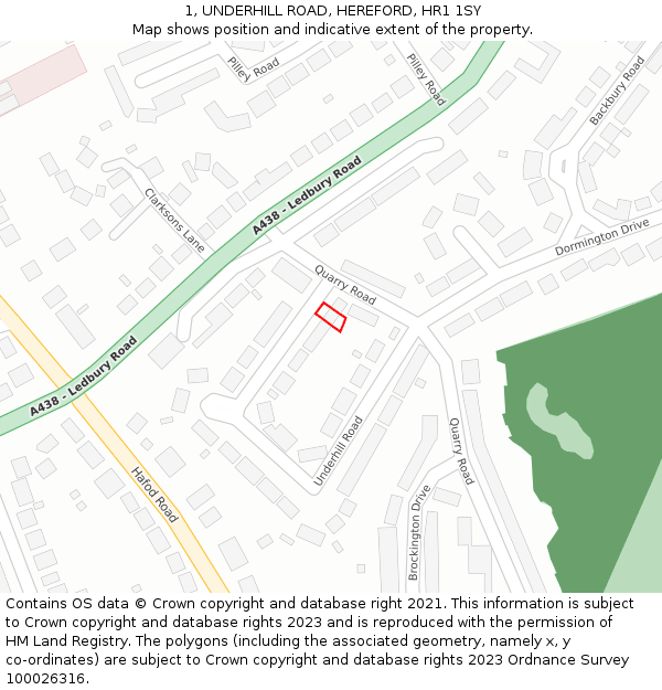 1, UNDERHILL ROAD, HEREFORD, HR1 1SY: Location map and indicative extent of plot